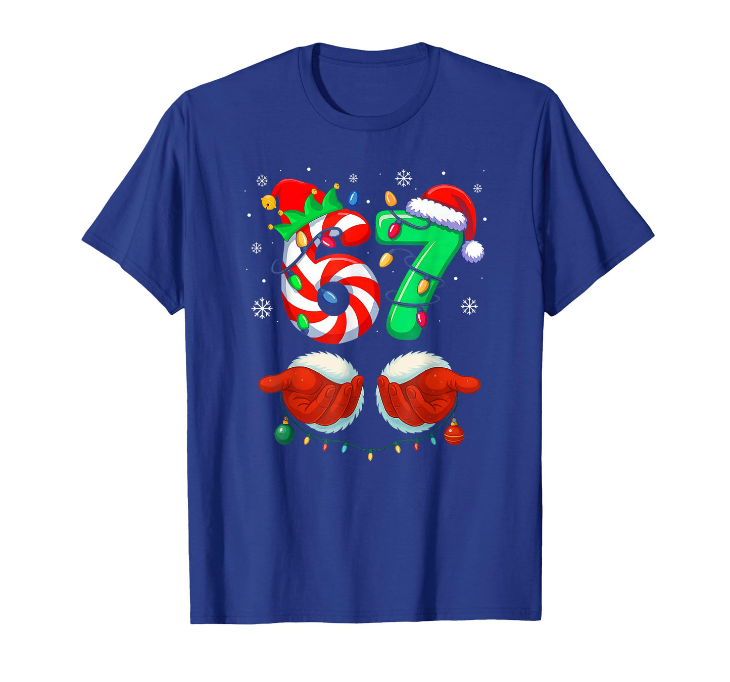 Funny Six Seven 67 Meme 6 7 Christmas Santa Hand Boys Teens T-Shirt