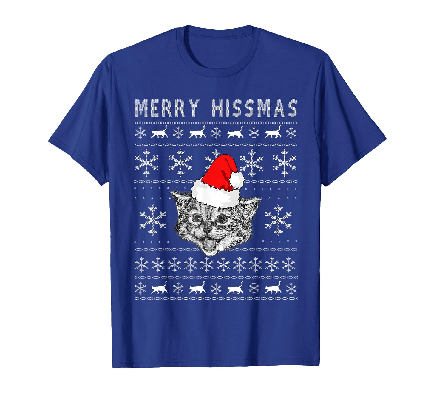 Merry Hissmas Ugly Christmas Cat Wearing Santa Hat Men Women Kids T-Shirt