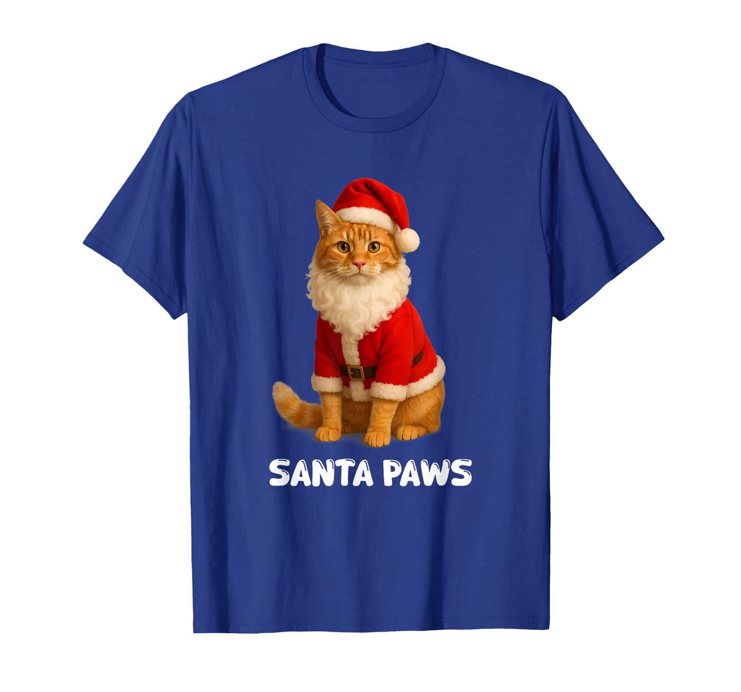 Santa Paws Funny Orange Tabby Cat Christmas Holiday T-Shirt