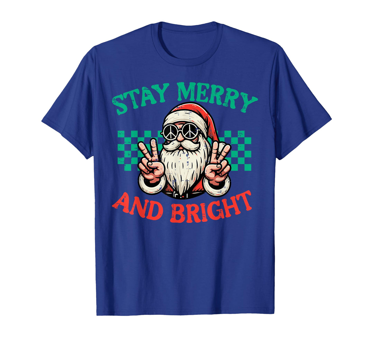 Christmas Santa Peace Merry Bright Retro Xmas Women Men Kid T-Shirt