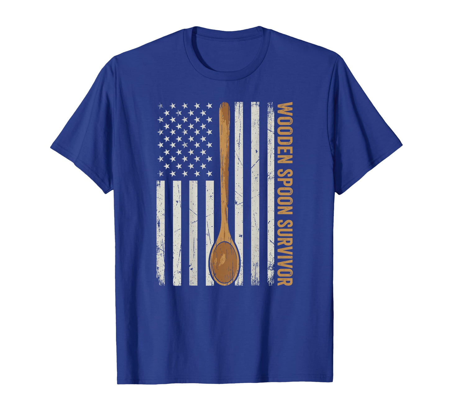 Wooden Spoon Survivor American Flag Funny Gen X (on Back) T-Shirt