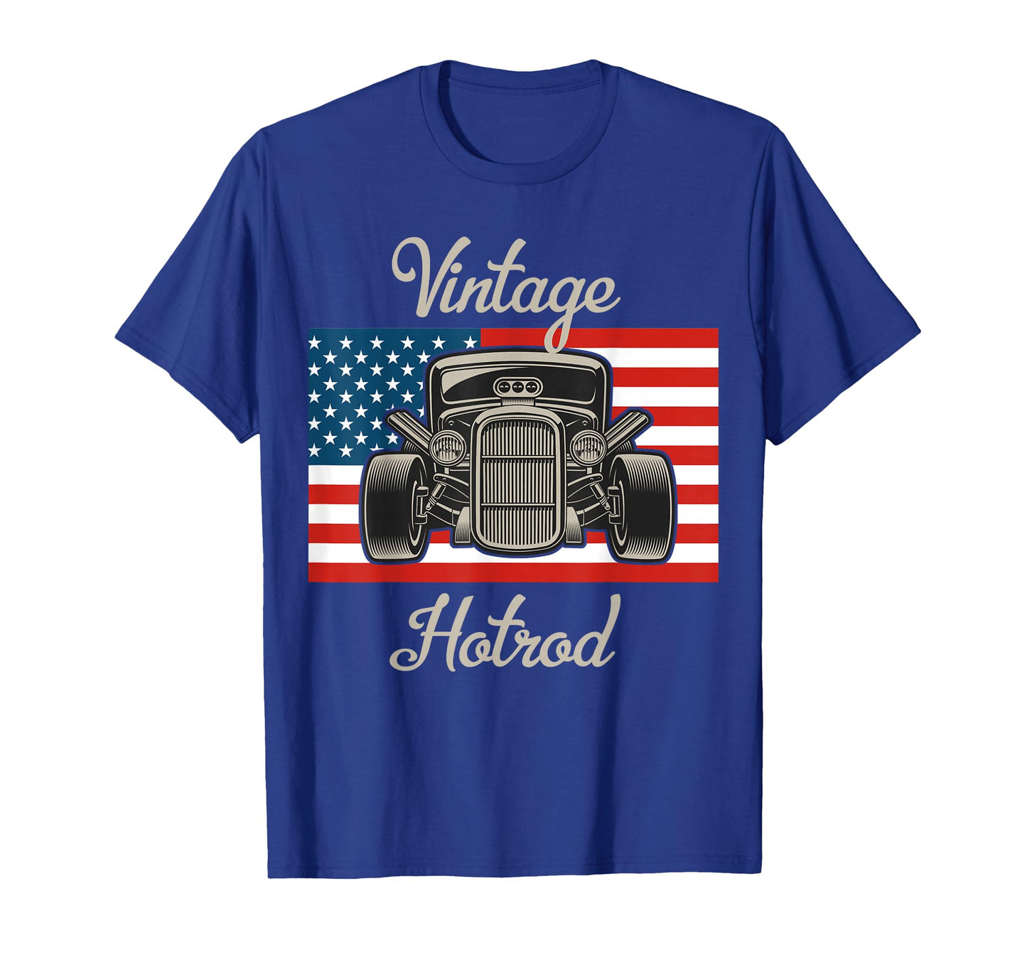 Vintage Hot Rod American Flag Antique Classic car Lover Men T-Shirt Small