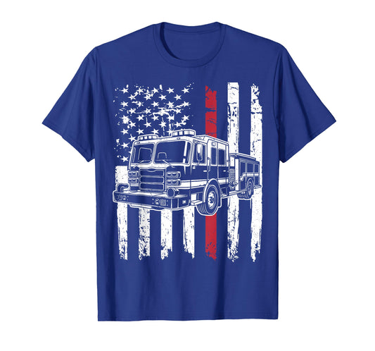 Firetruck USA Flag Firefighter Firemen Fire Rescuer T-Shirt