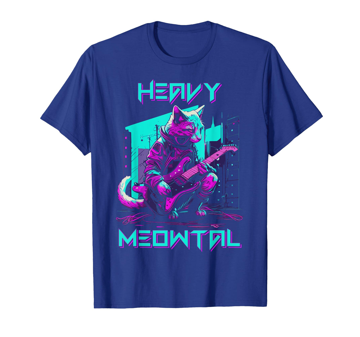 Vaporwave 80s Cat Playing Guitar Cyberpunk Meowtal T-Shirt