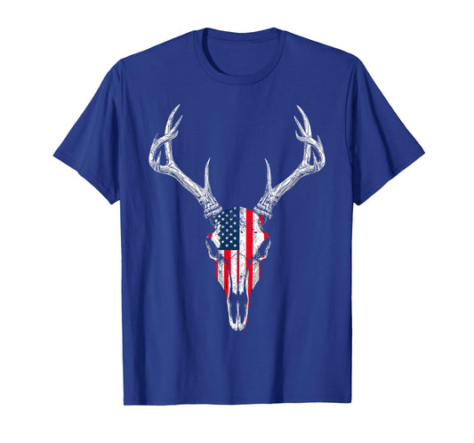 American Flag Vintage Tee Deer Hunting Camouflage Deer Skull T-Shirt