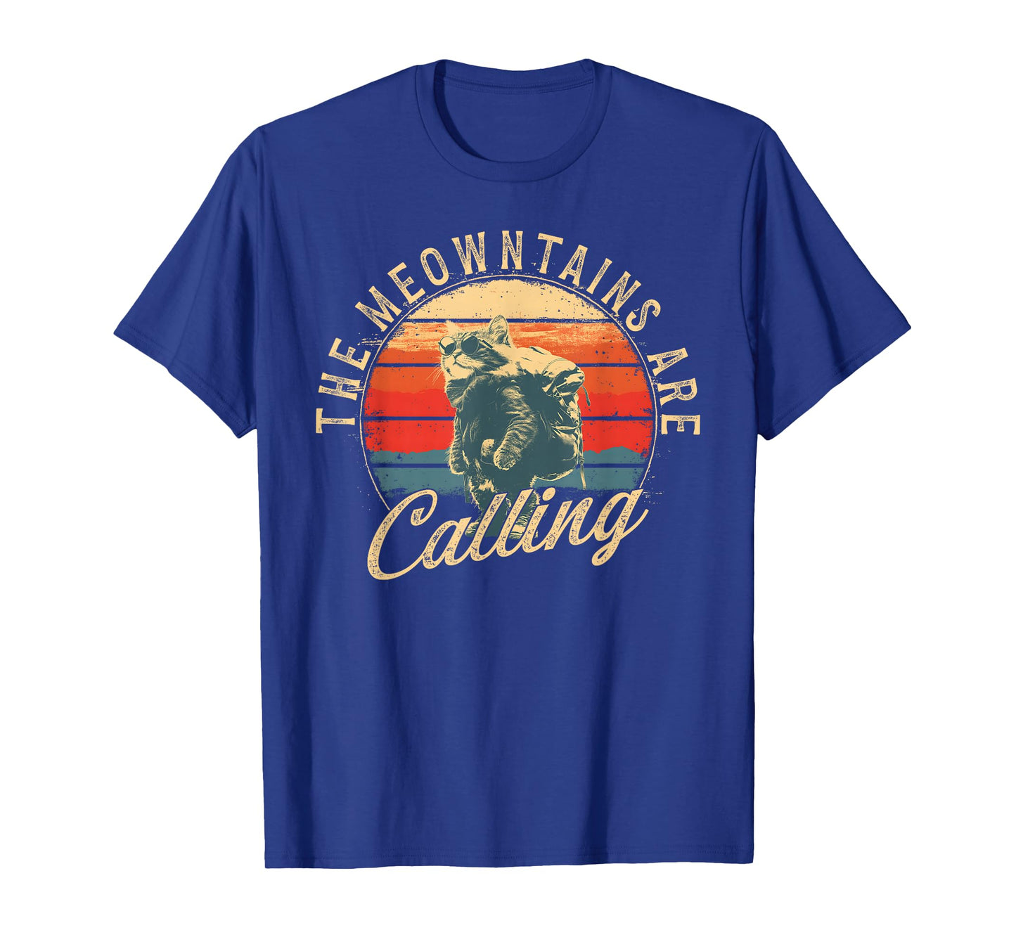 The Meowntains Are Calling Retro Hike Funny Hiking Cat T-Shirt