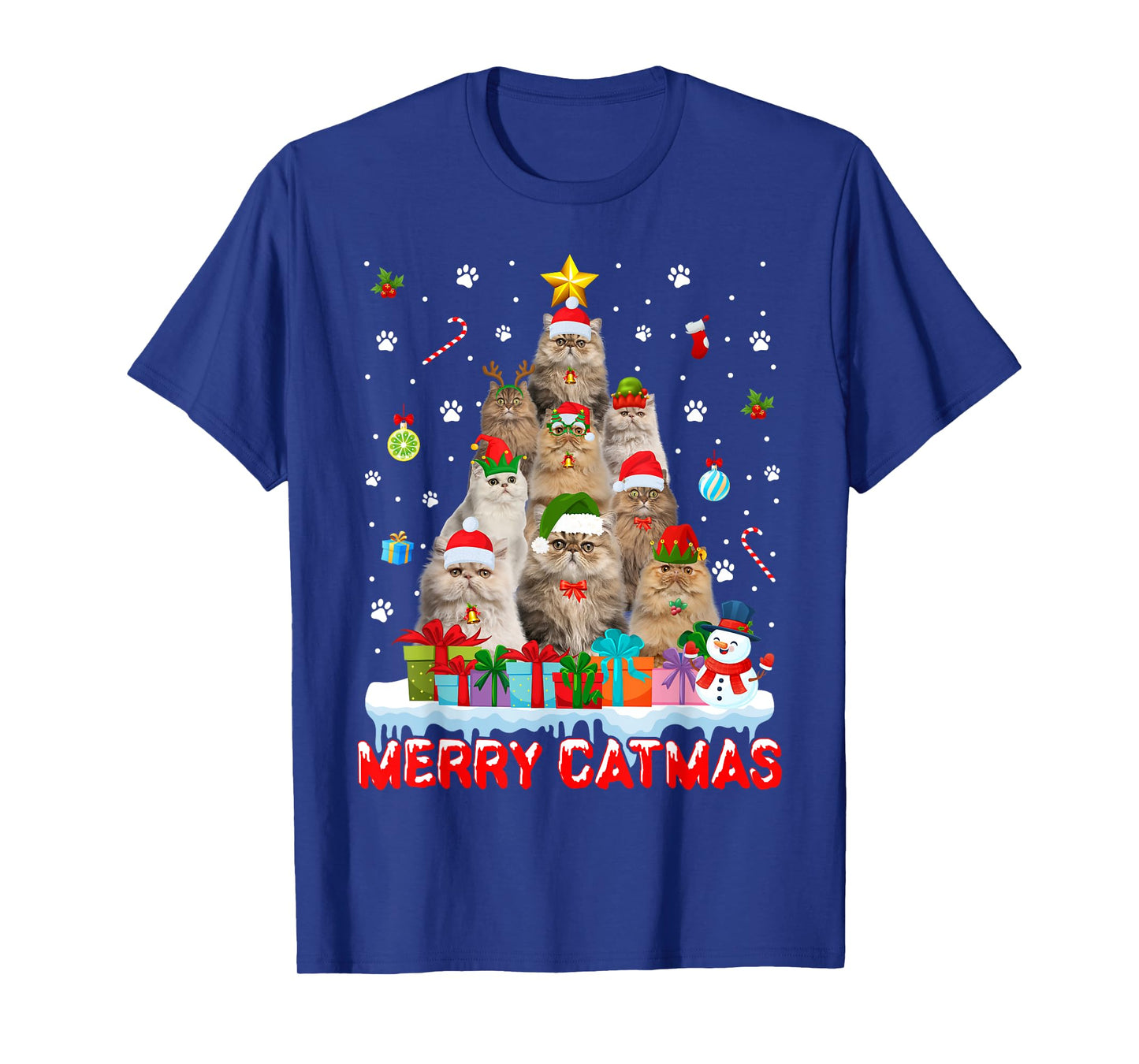 Funny Persian Cat Lovers Cute Holiday Christmas Tree T-Shirt