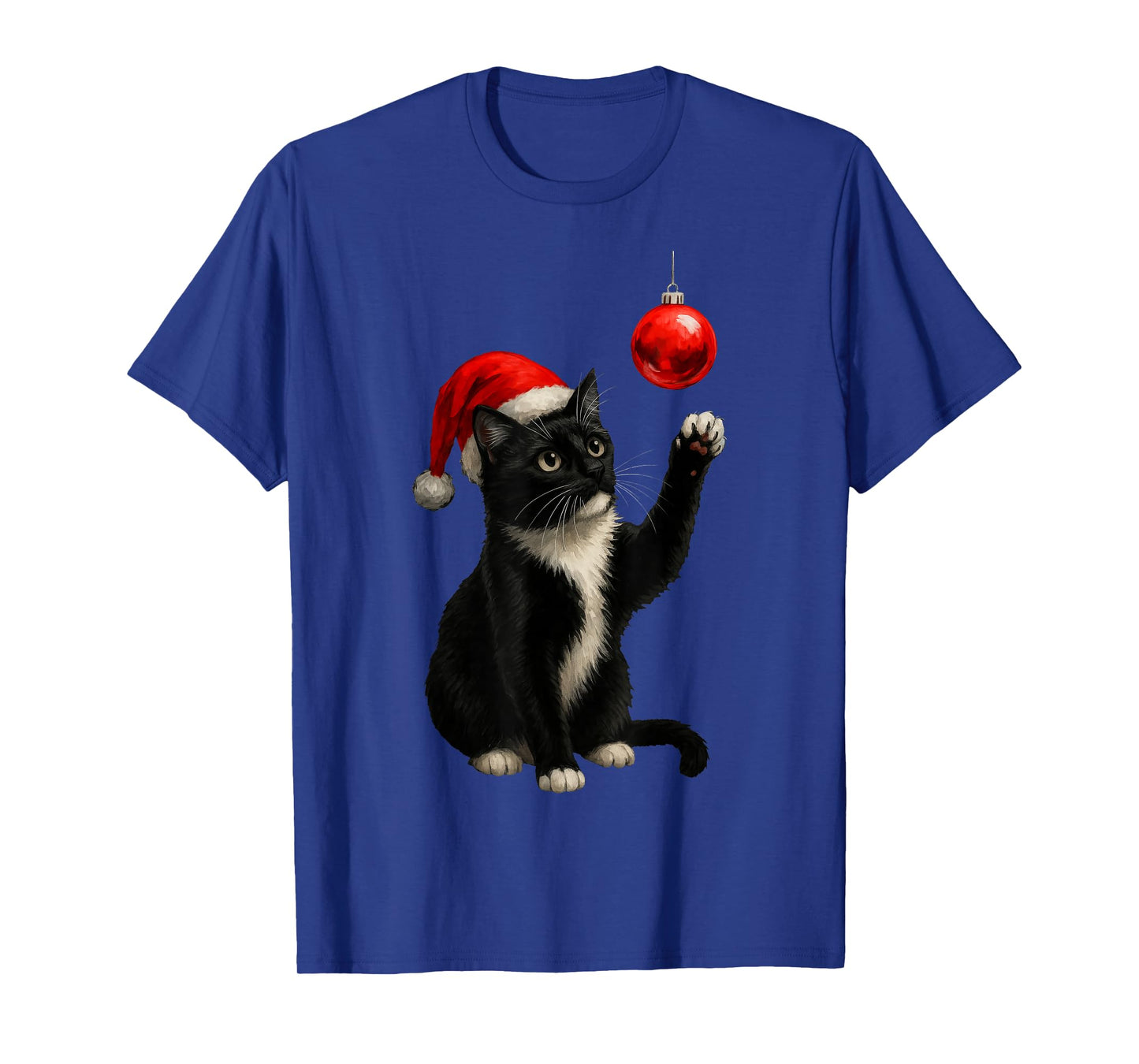 Funny Tuxedo Bauble Cat Santa Hat Red Xmas Christmas T-Shirt