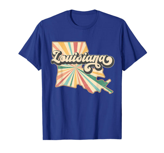 Louisiana State Map - Retro Map Flag Souvenir Men Women Kids T-Shirt