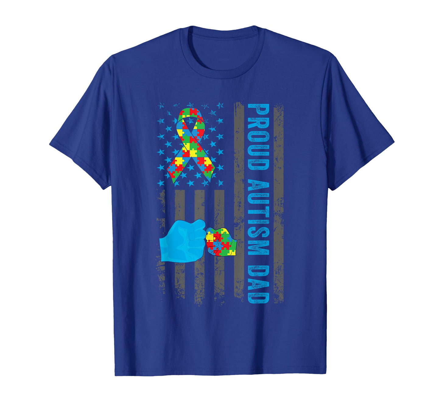 Proud Autism Dad American Flag USA Autism Awareness Dad Men T-Shirt