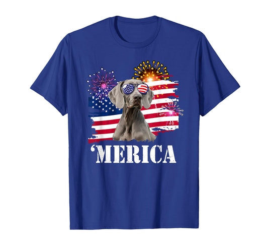 USA Flag 4th of July Fourth Merica Weimaraner Lover T-Shirt