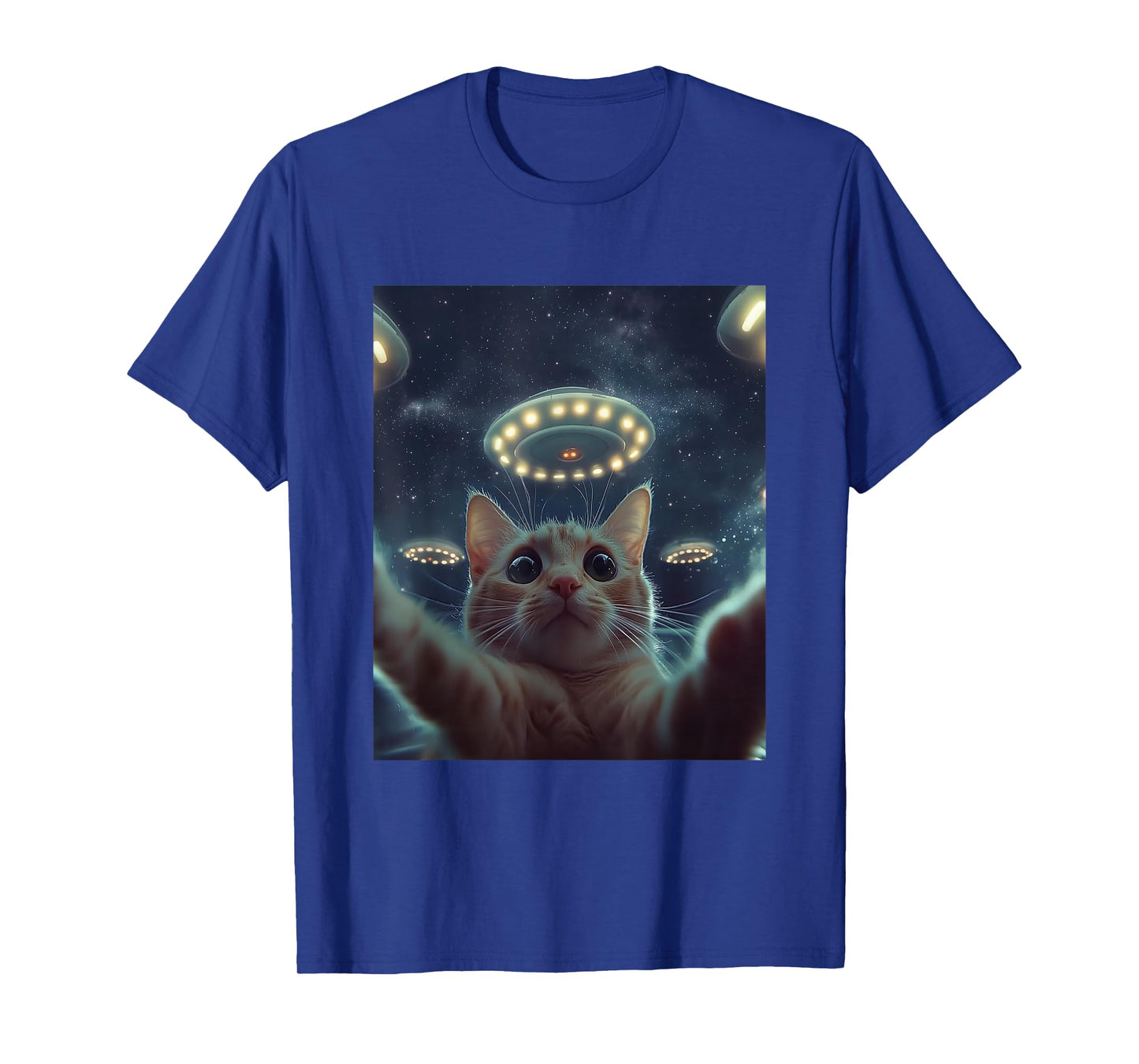 Cat Selfie with UFOs Aliens Kitten Funny Graphic T-Shirt