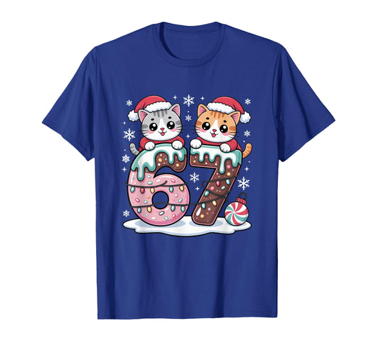 67 Funny Meme Kawaii Cats Christmas Ice Cream Drip 6 7 Kids T-Shirt