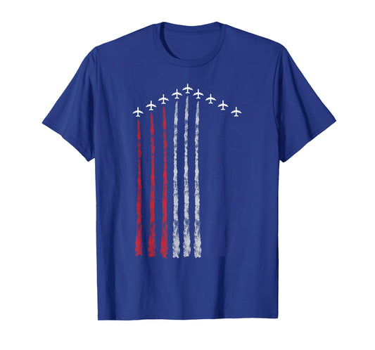 American Flag USA Fighter Jet Con Trail T-Shirt Small