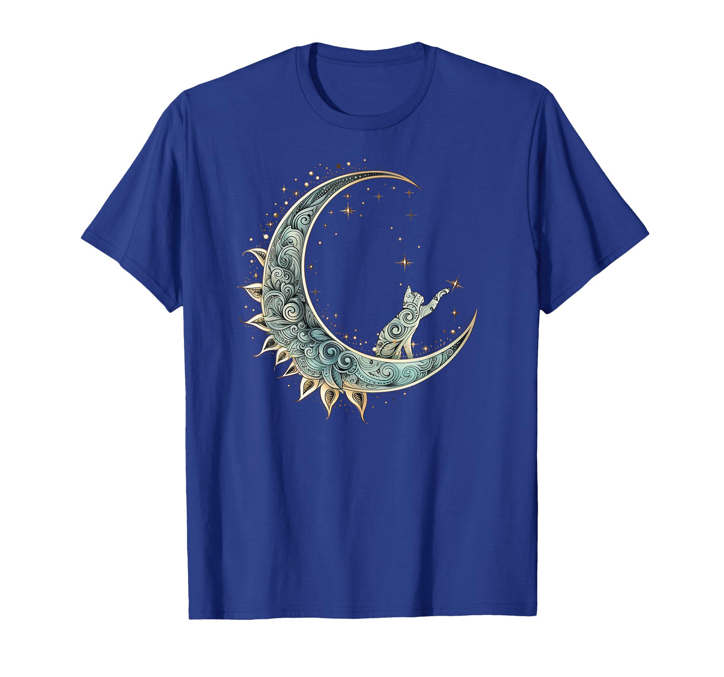 Mystical Aesthetic Cat Sitting on Crescent Moon Lunar Cat T-Shirt