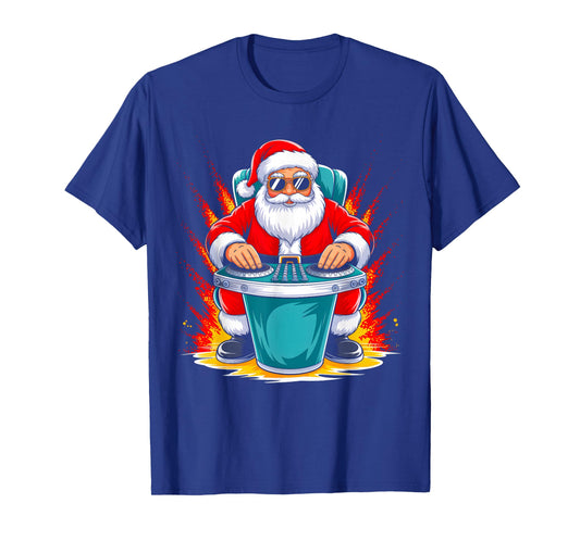 Dj Santa Playing Drums Funny Christmas Music Lover Boys Kids T-Shirt