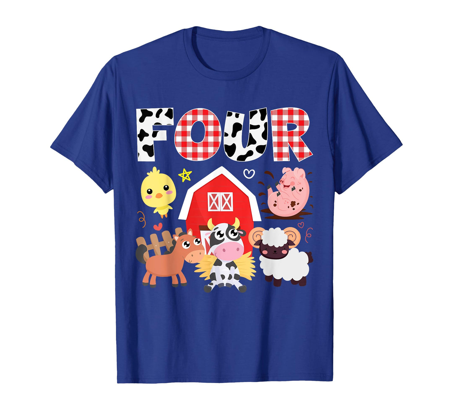 4th Birthday Four Year Old Farm Theme Animals Birthday Party T-Shirt