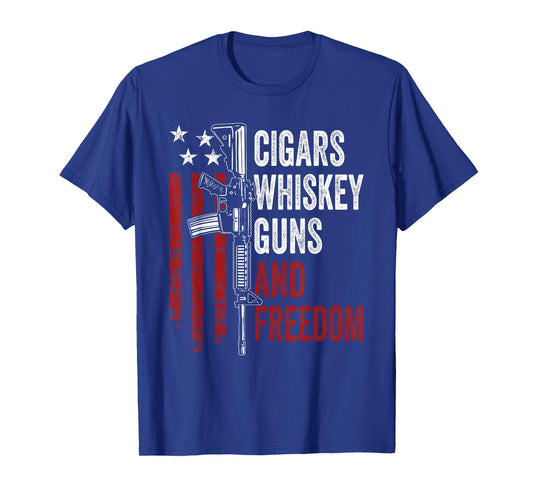 Cigars Whiskey Guns & Freedom - Funny Gun Owner USA Drinker T-Shirt