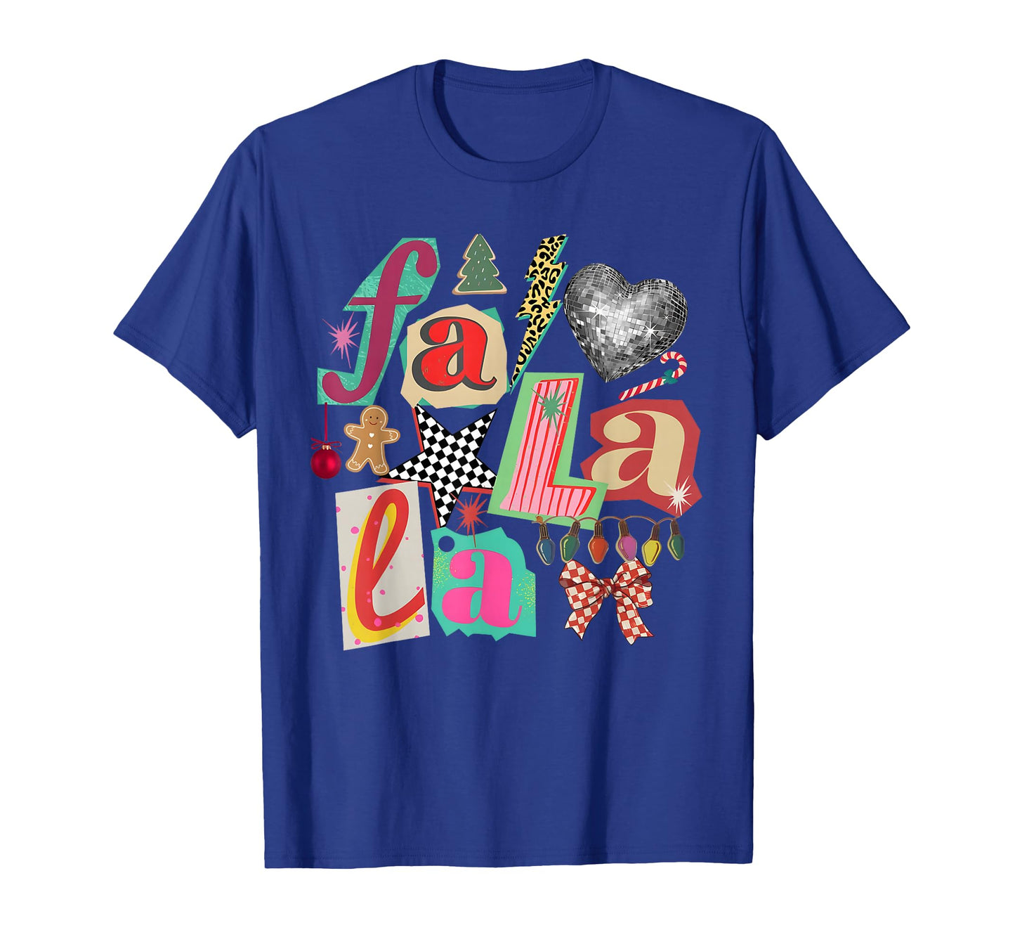 FA La La Retro Christmas Lights Disco Ball Gingerbread Tree T-Shirt