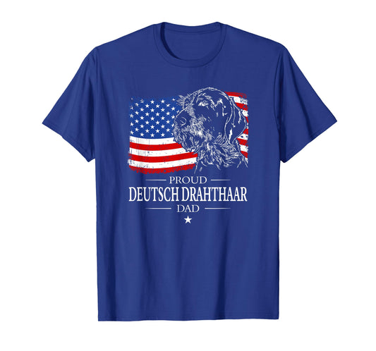Proud Deutsch Drahthaar Dad American Flag patriotic dog gift T-Shirt for Men