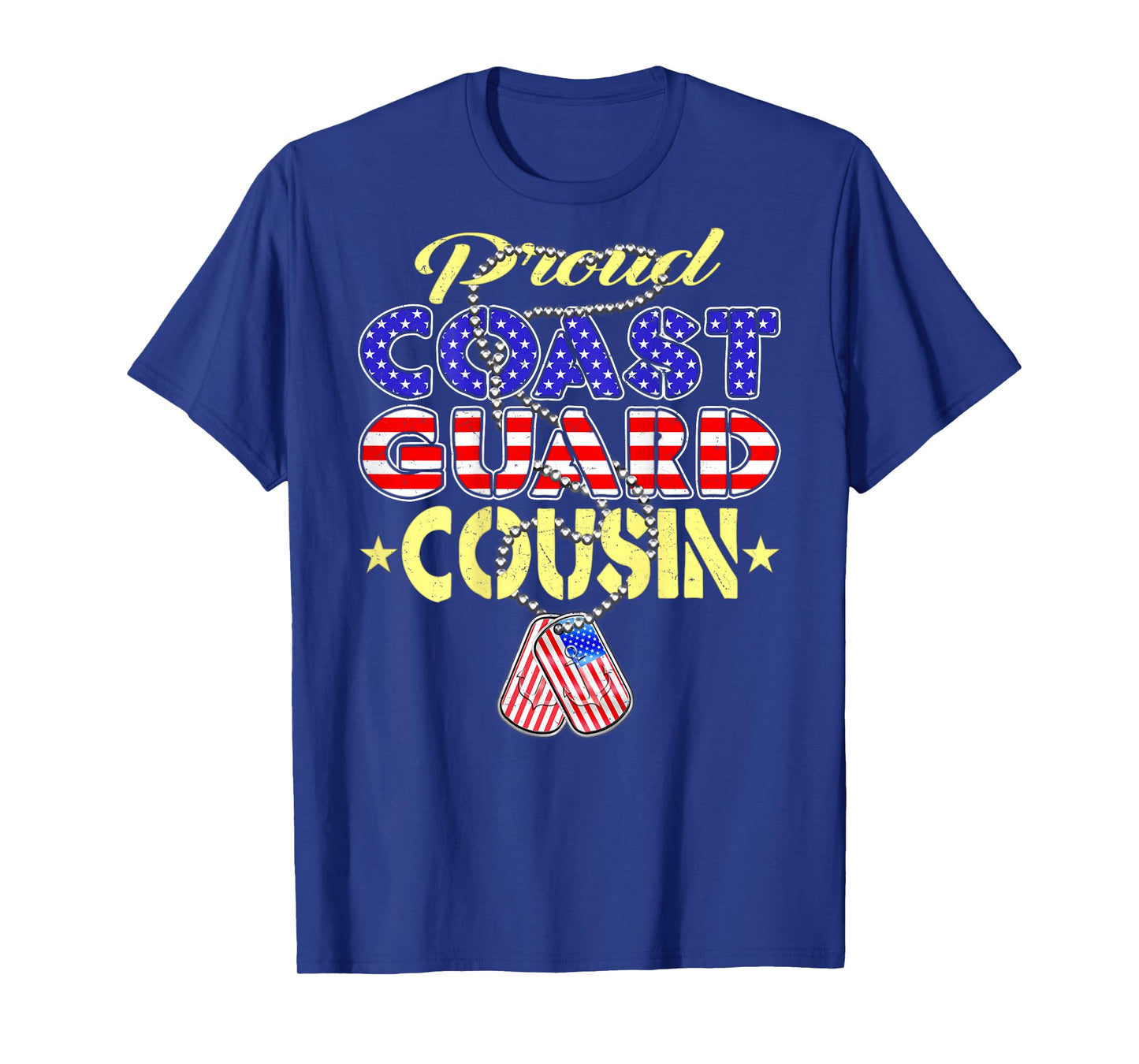 Proud US Coast Guard Cousin US Flag Dog Tags Military Family T-Shirt