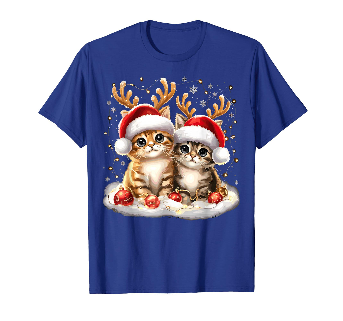 Cat Christmas Light Reindeer Santa T-Shirt