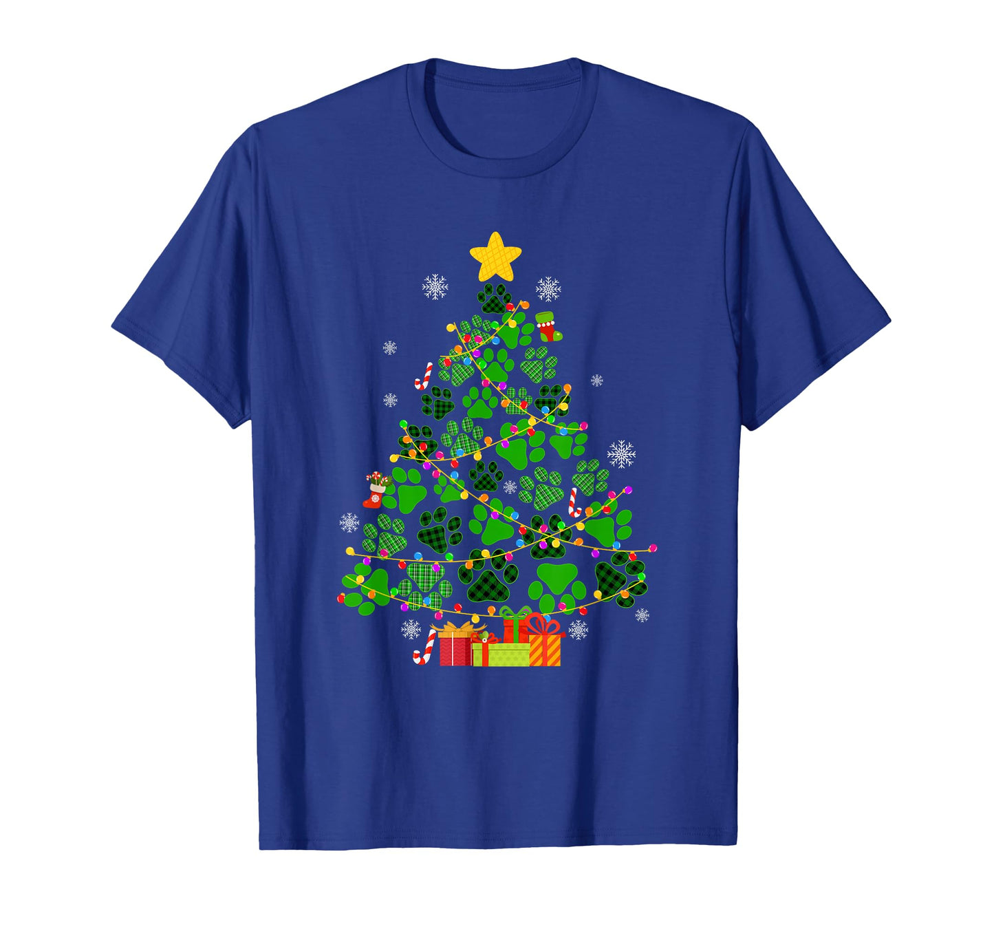 Funny Dog Cat Paws Christmas Tree Xmas Lights Animal Lovers T-Shirt