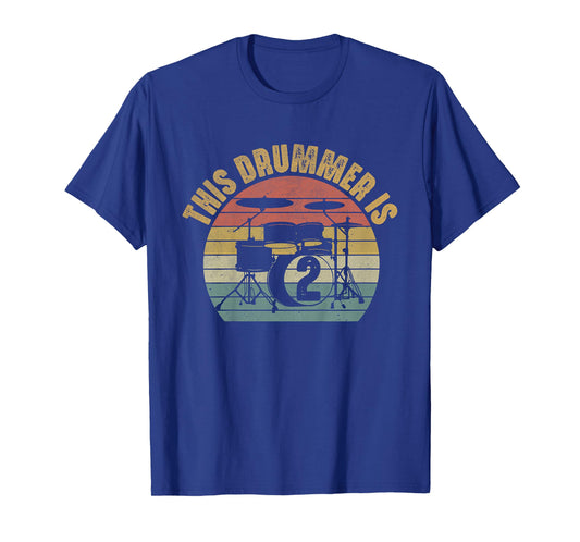 Toddler 2 Year Old Drummer 2nd Birthday Drum Set Drumming T-Shirt