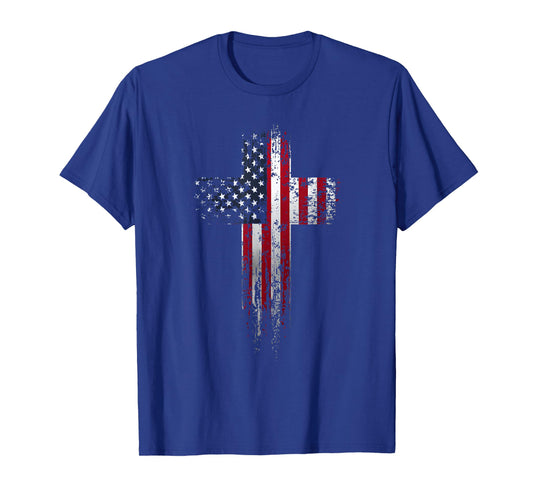 American USA Flag Christian Cross T-Shirt