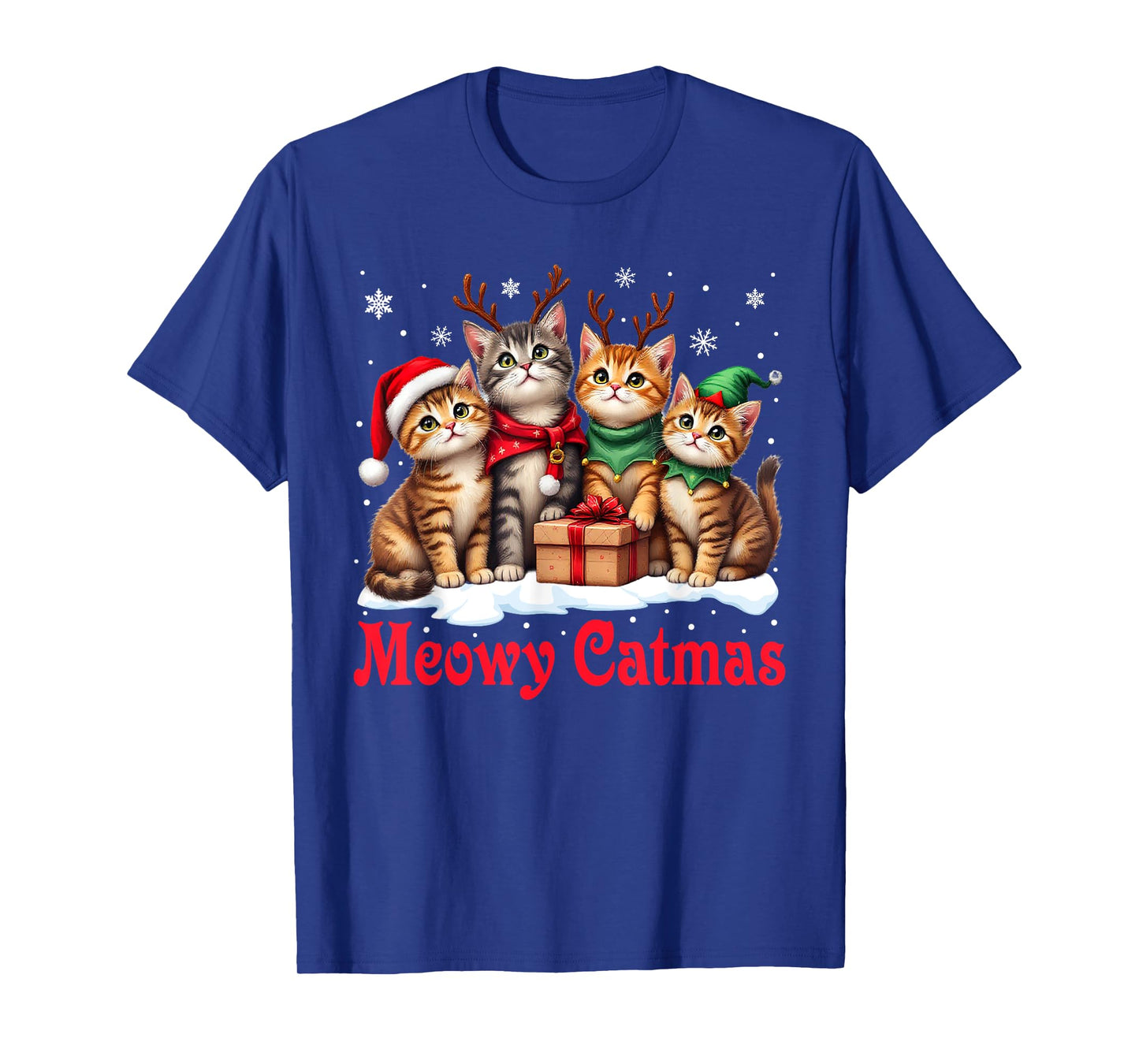 Christmas Pajamas Men Women Boys Girls Cats Meowy Catmas T-Shirt