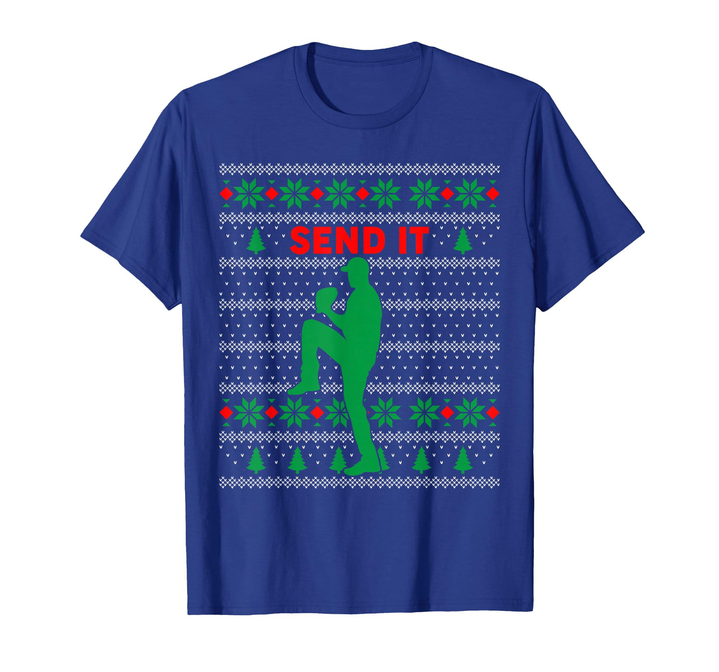 Baseball Player Christmas Pajama Send It Funny Xmas PJs Boys T-Shirt
