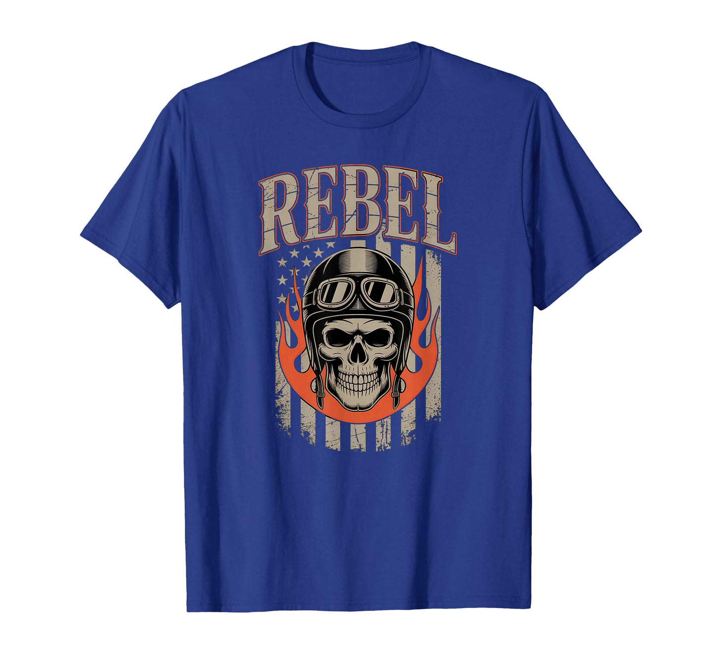 Biker Skull Vintage Art with Flames and American Flag T-Shirt