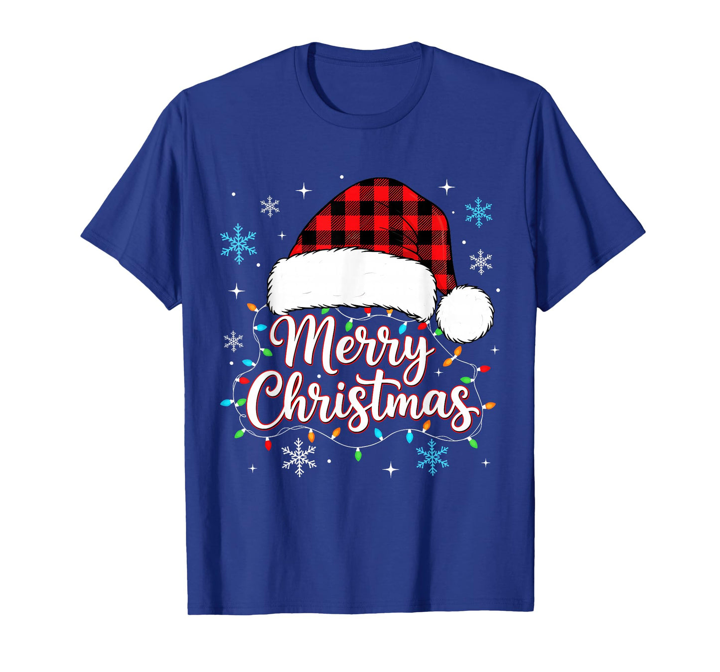 Funny Merry Christmas Buffalo Plaid Santa Hat Men Women Kids T-Shirt