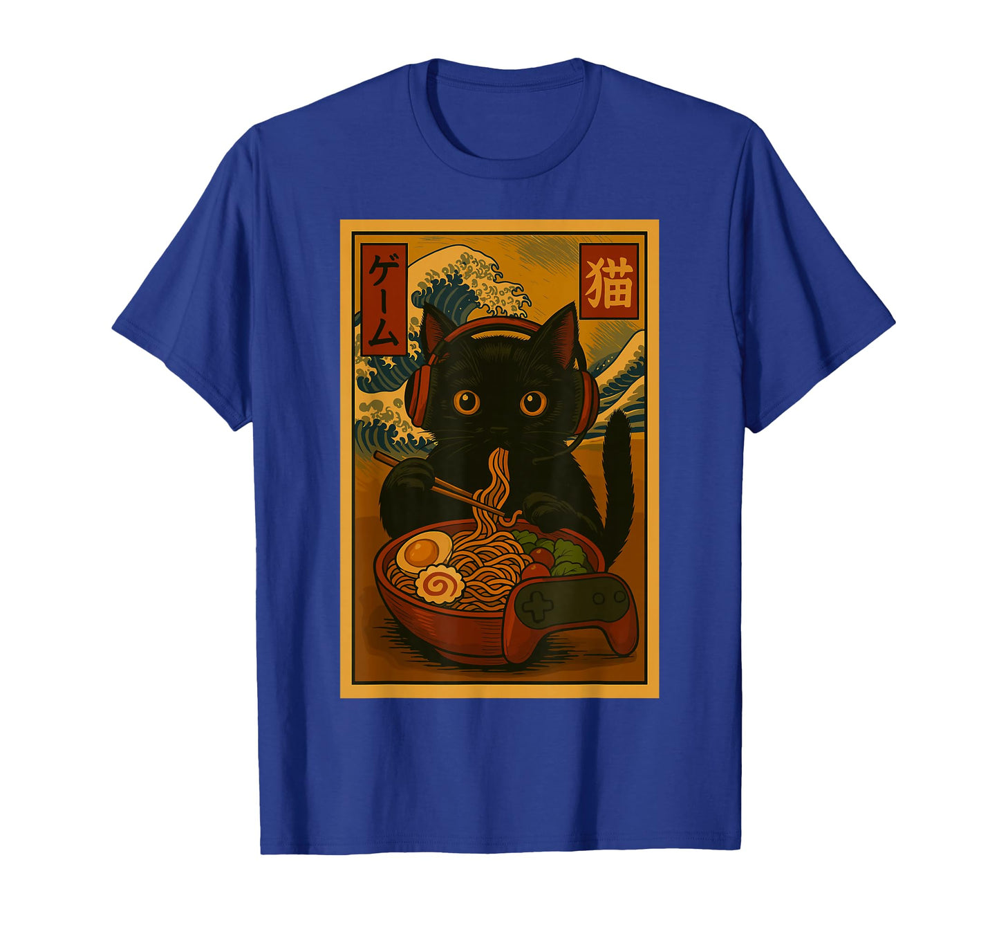 Gamer Cat Eating Ramen Japanese Style T-Shirt