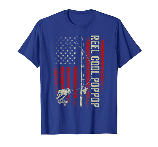 Reel Cool Poppop Fishing American Flag Patriotic T-Shirt
