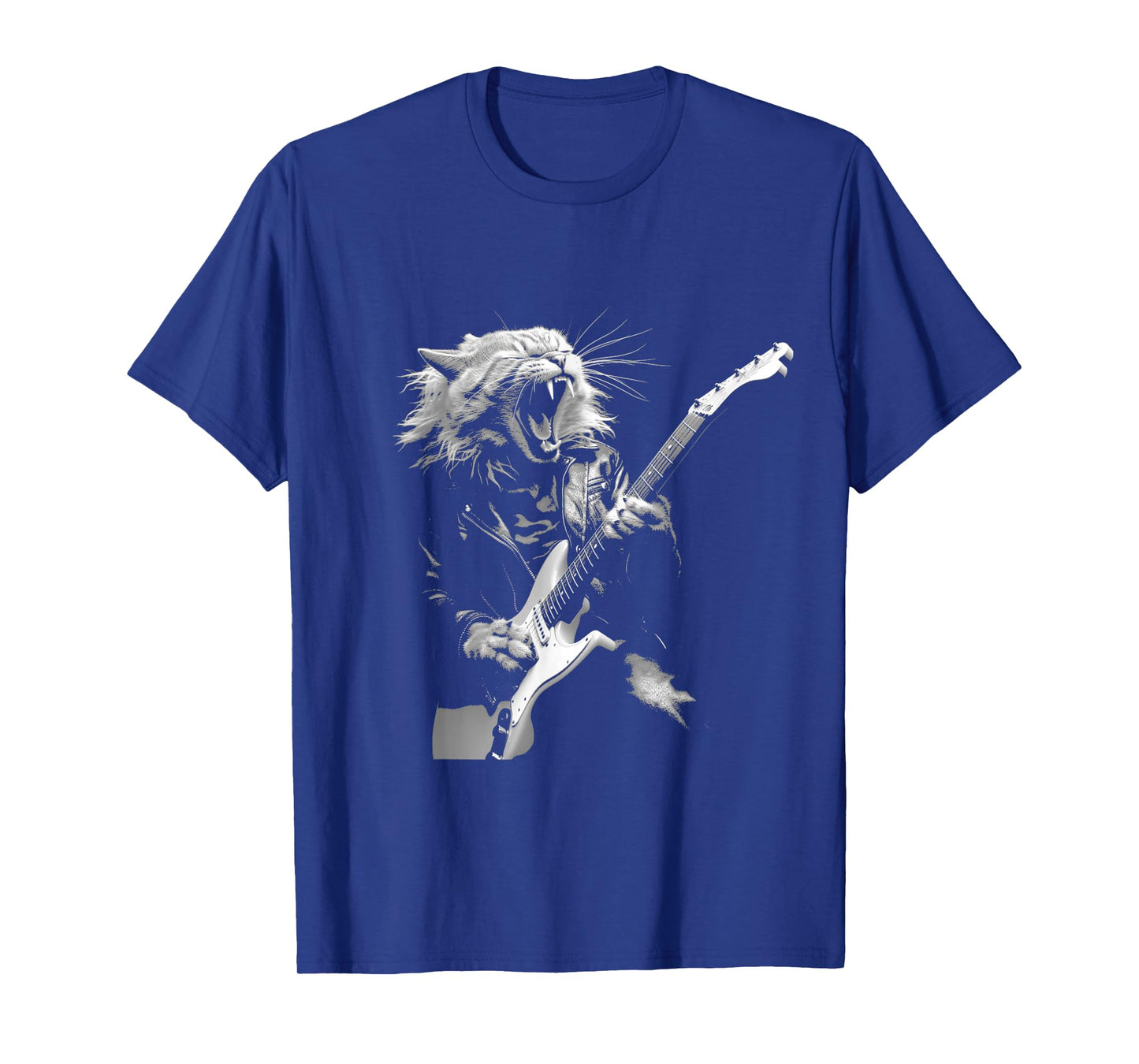Rock Cat Playing Guitar Funny Guitar Cat Design Mens Womens T-Shirt