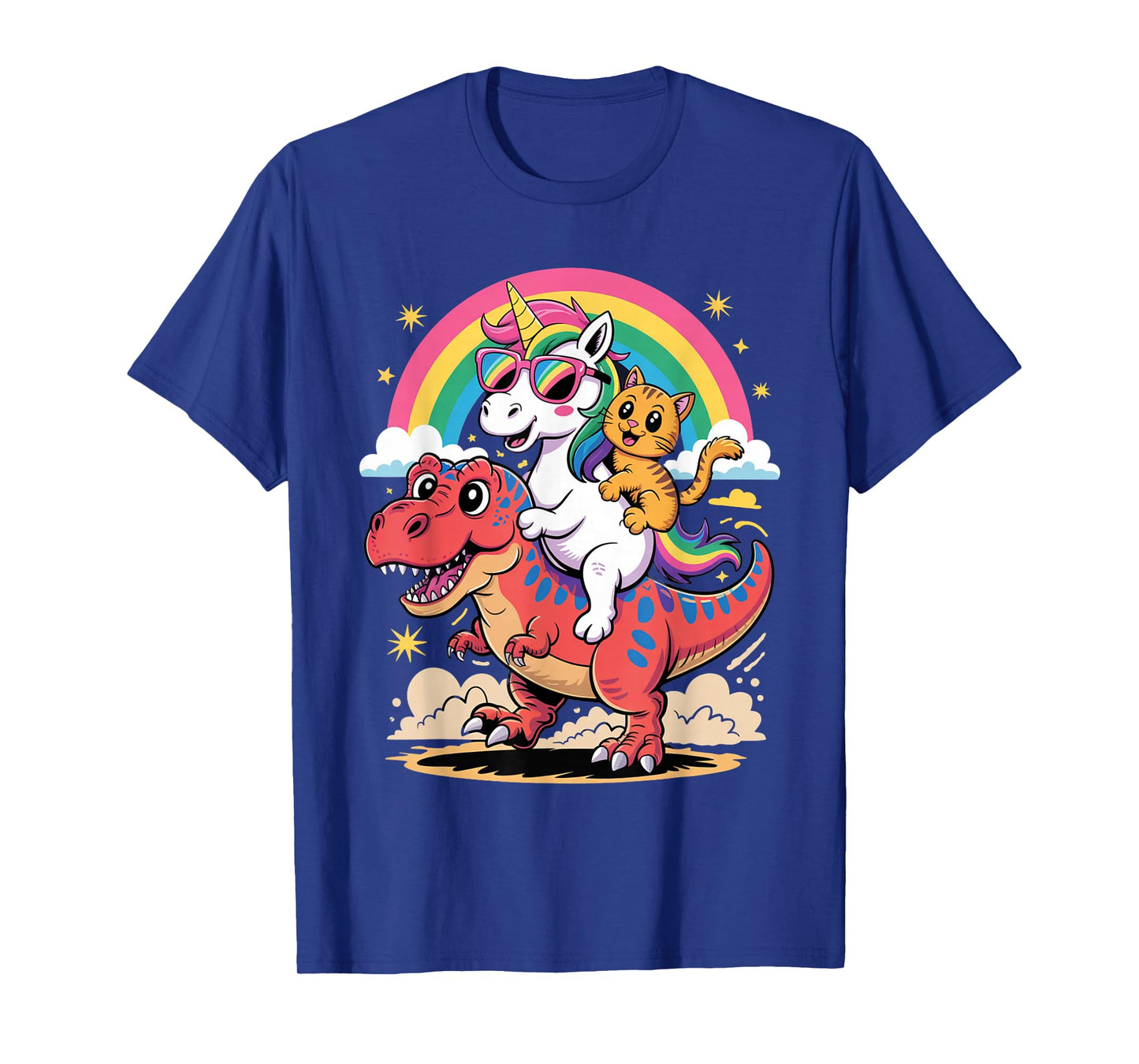 Cat Unicorn Riding Dinosaur T rex Kitten Lover Dinosaur T-Shirt