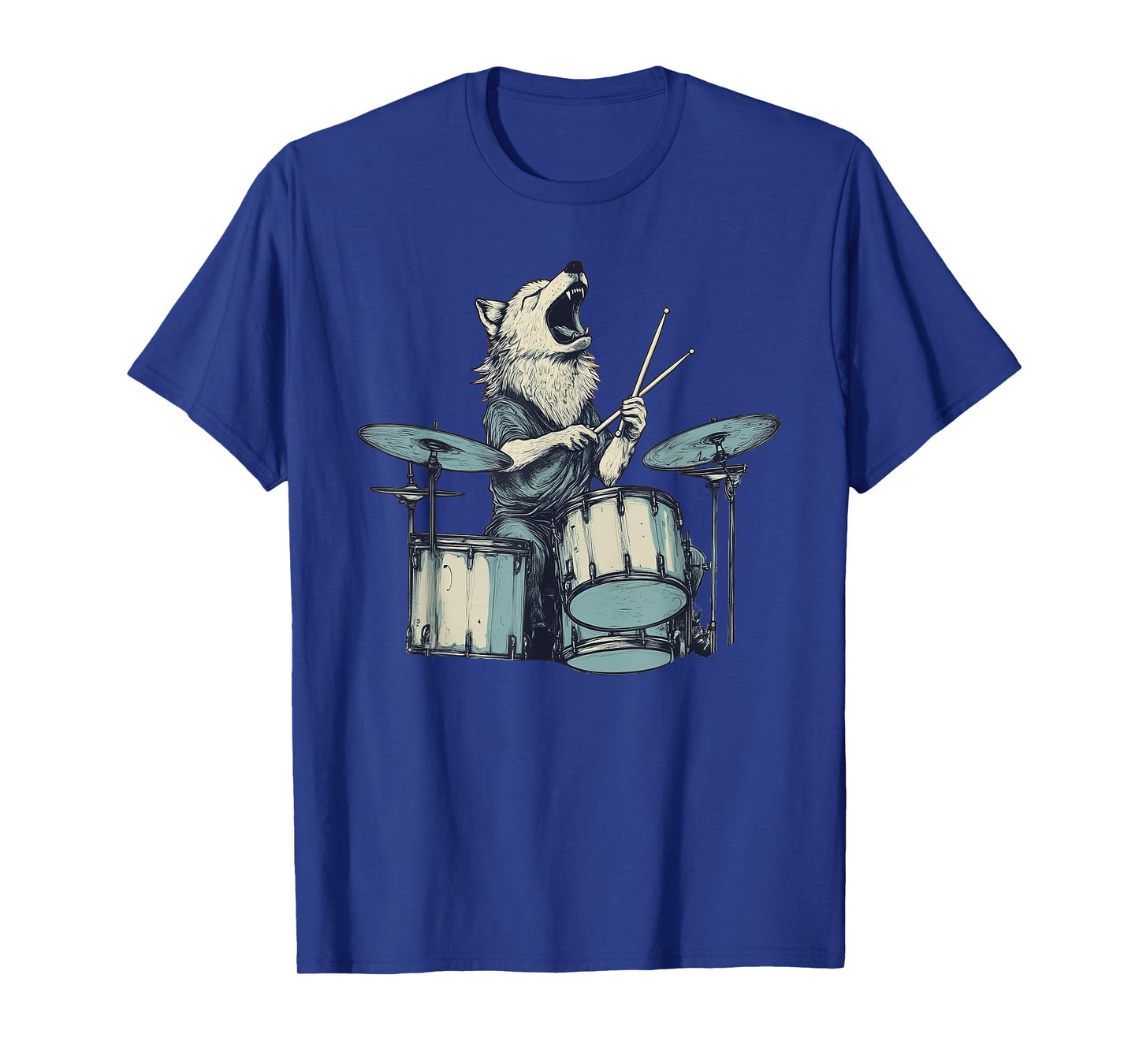Cute Wolf Playing Drums Wolves Drummer Music T-Shirt