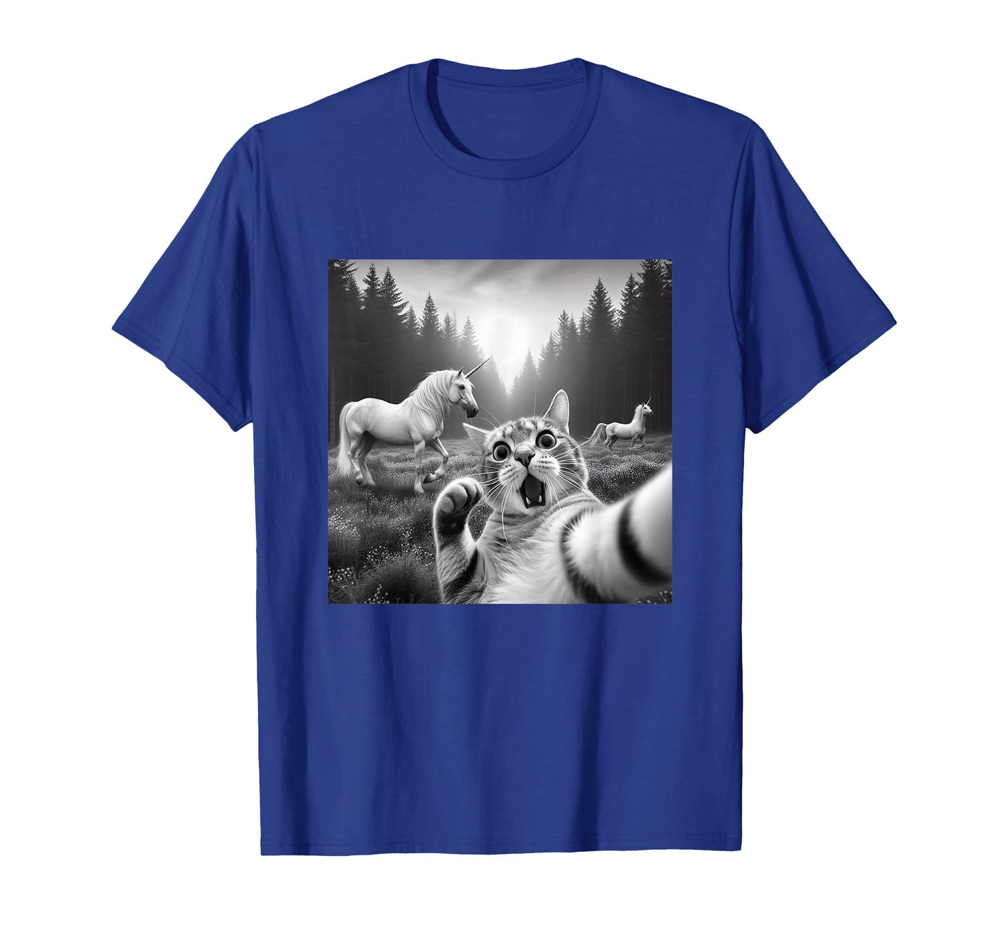 Funny Surprised and Scared Cat Selfie with Unicorns T-Shirt