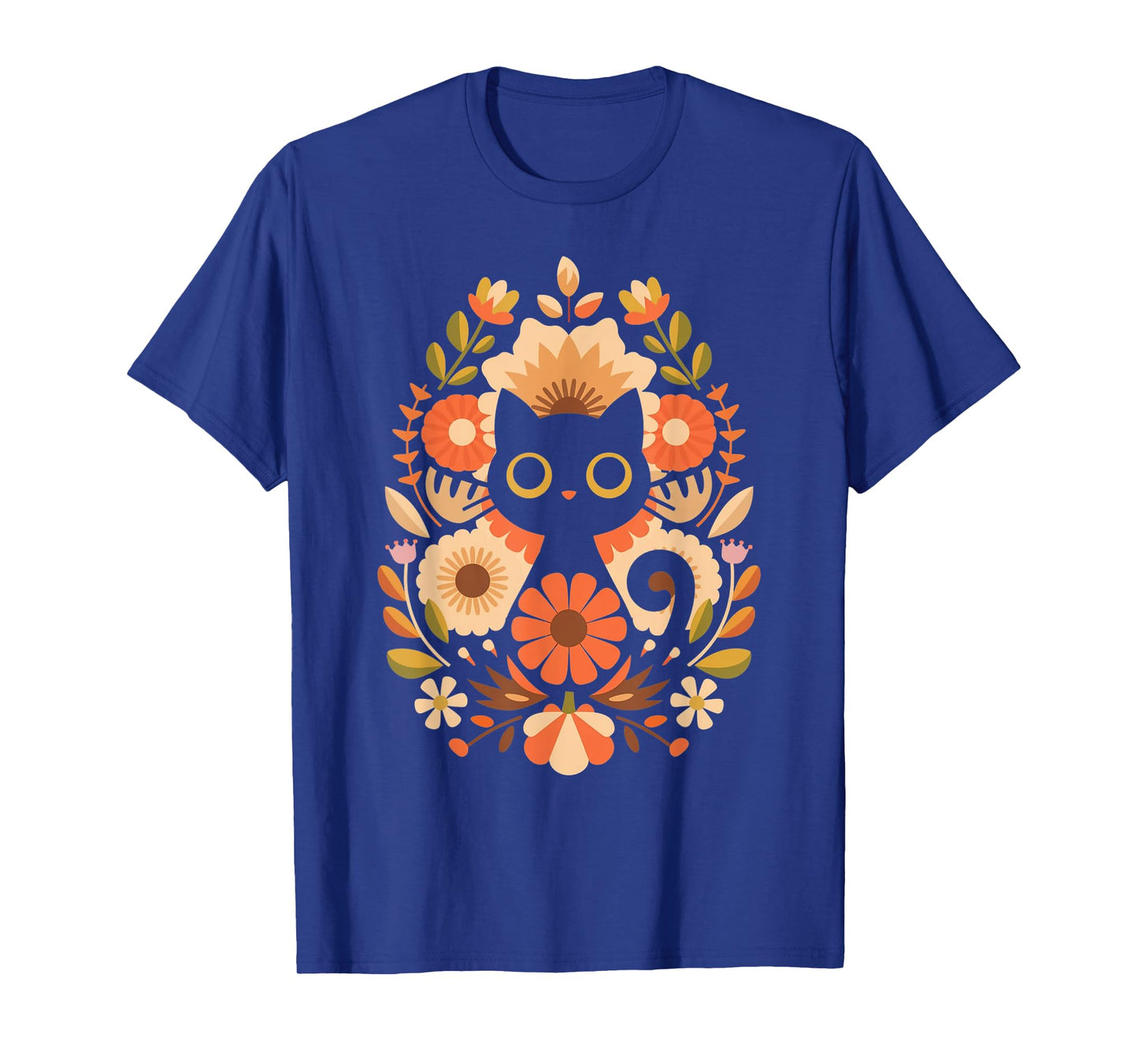 Cute Black Cat Floral Botanical Flowers Kitten Love T-Shirt