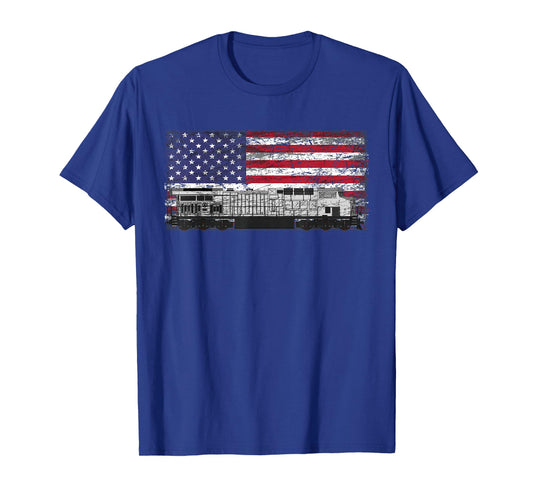 Train Railroad American Flag T Shirt T-Shirt