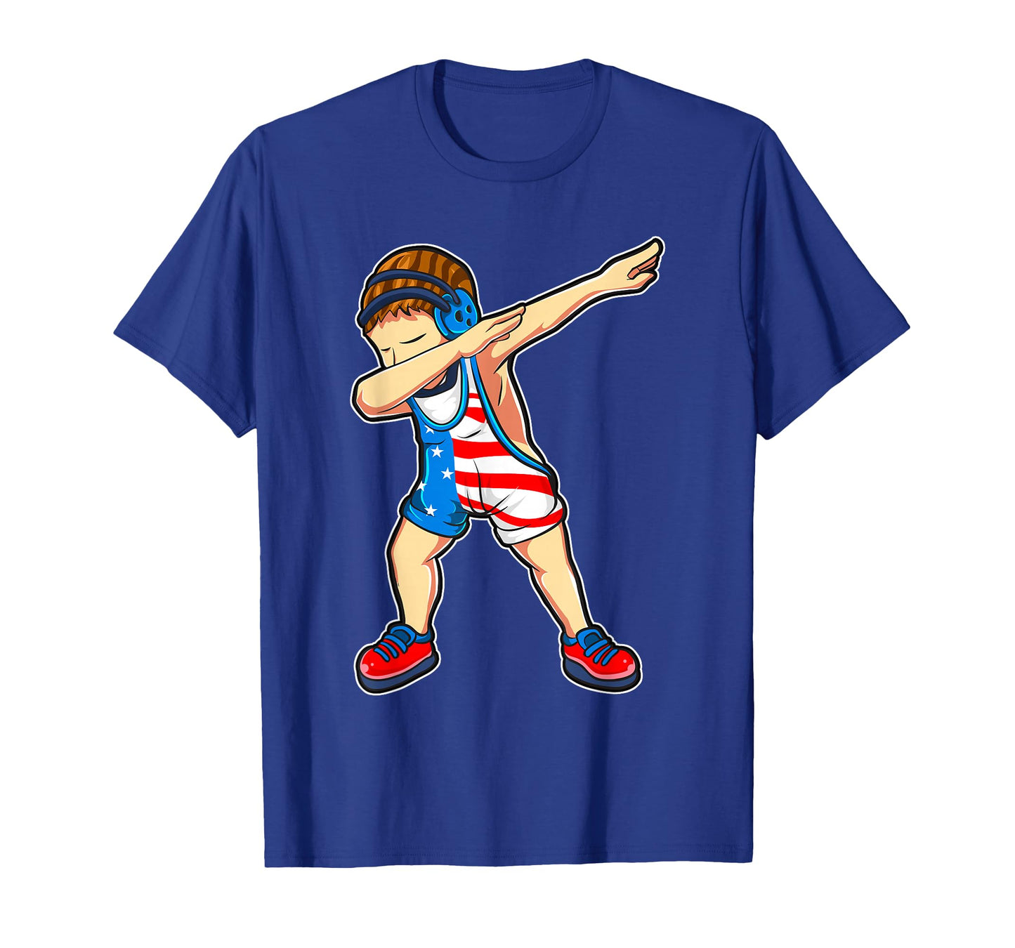 Dabbing Wrestling Boy Wrestler US Flag T-Shirt
