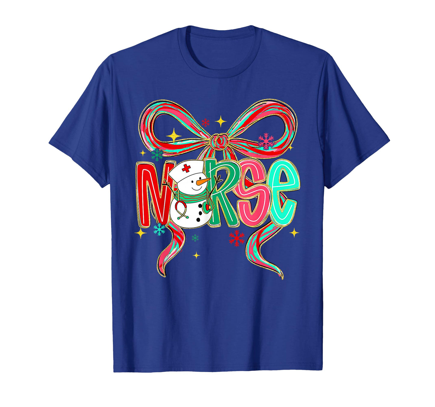 Christmas Nurse Snowman Xmas Pajamas RN ICU NICU ER Pacu Bow T-Shirt