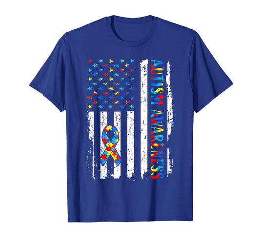 Autism Awareness Mom Dad USA Flag Autistic Awareness Autism T-Shirt