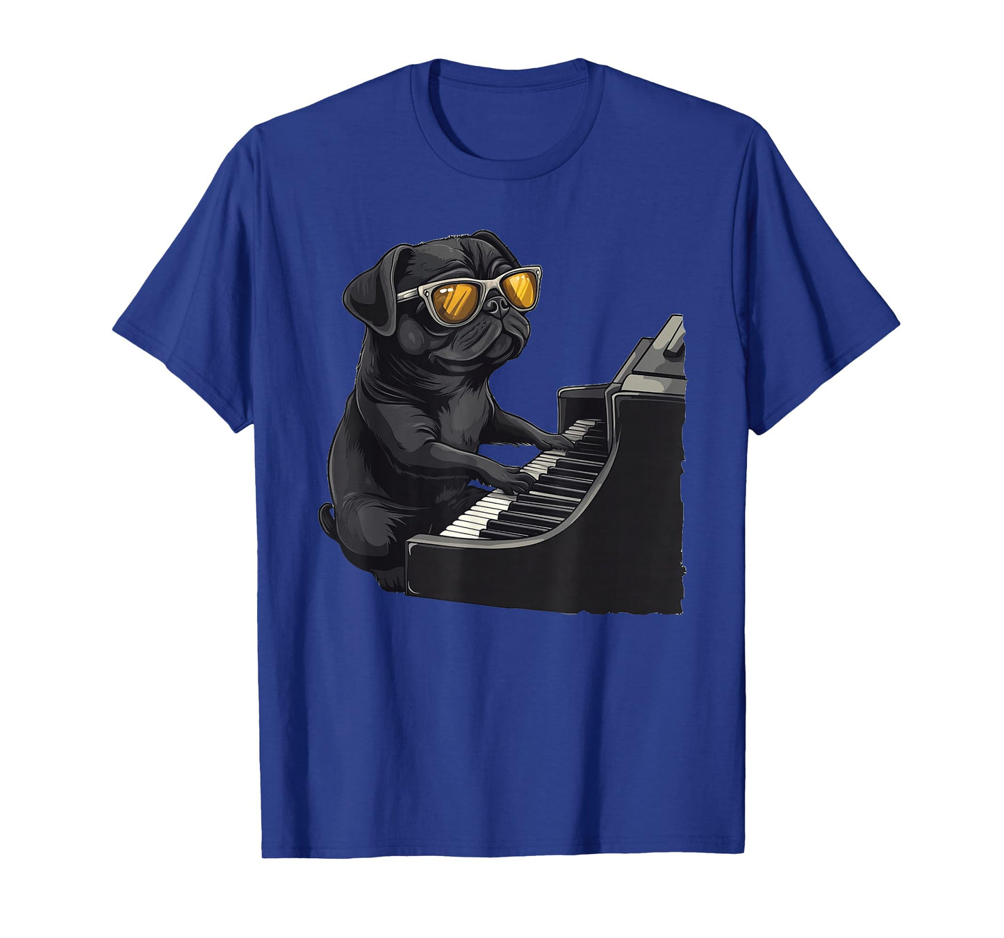 Cute Dog Black Pug Playing Piano Musician Music T-Shirt