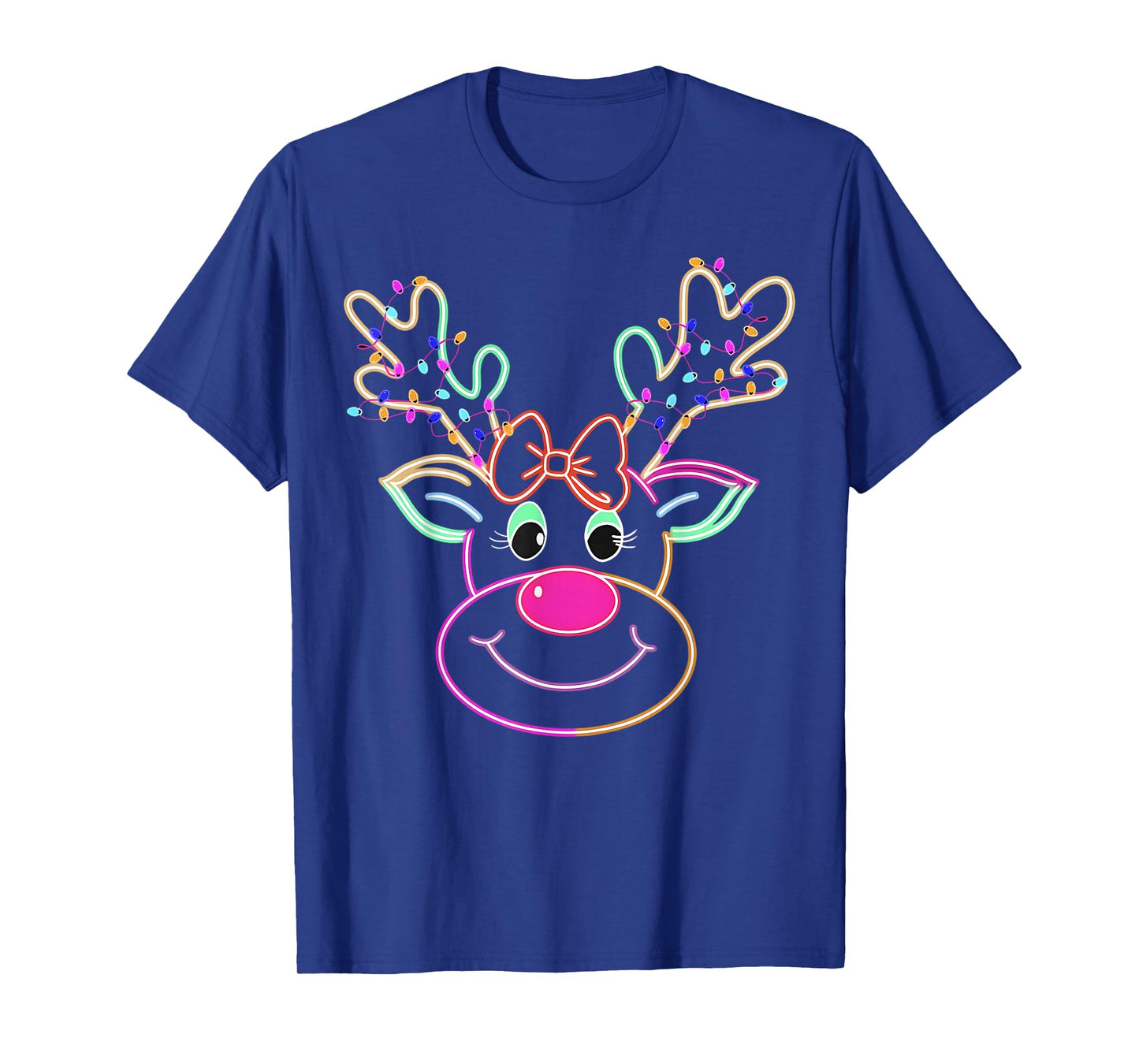 Christmas Reindeer Coquette Bow Xmas Lights Women Girls T-Shirt