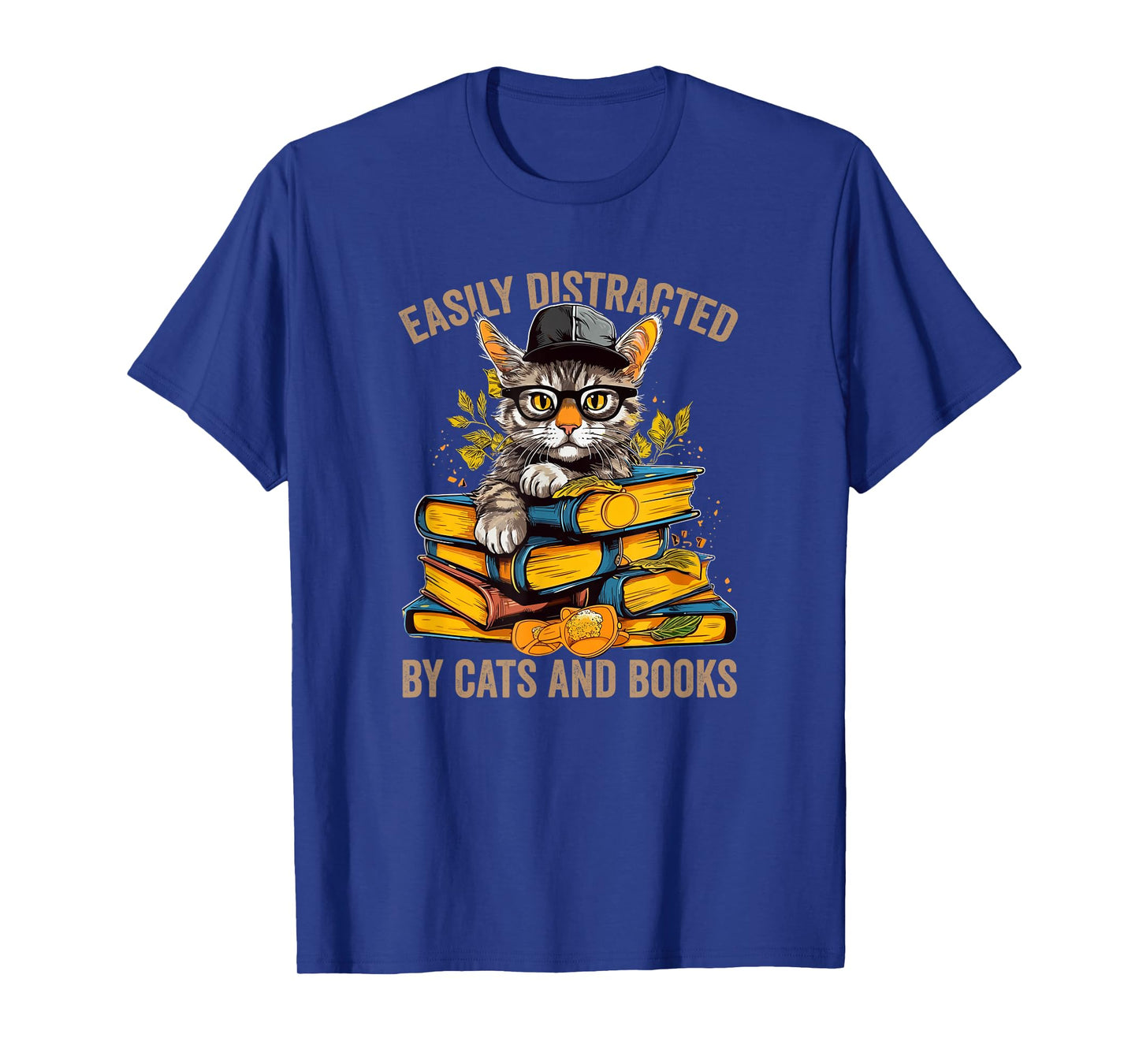 Easily Distracted by Cats and Books Book Reading Lovers T-Shirt