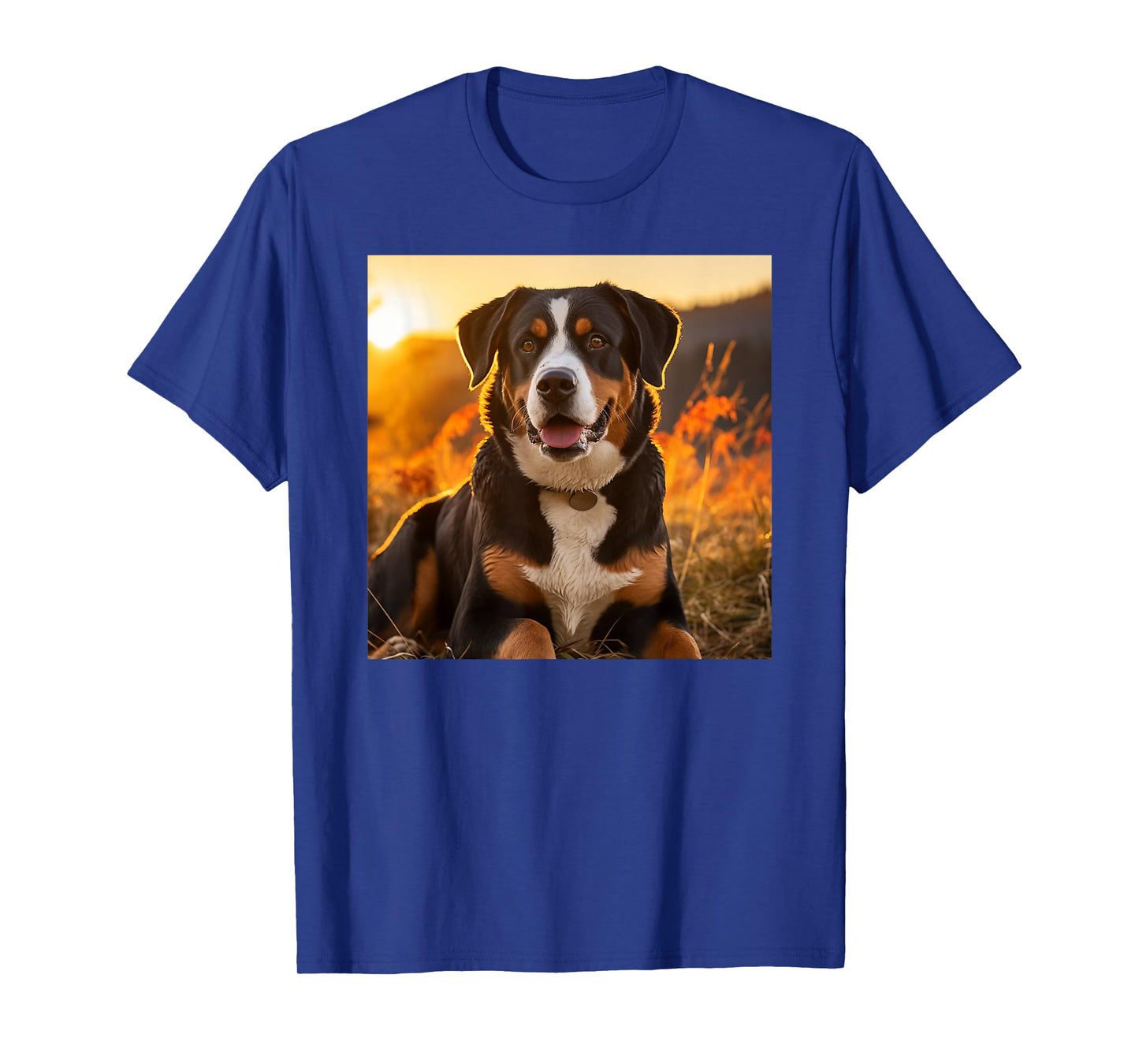 Greater Swiss Mountain Dog Sitting In The Sunset Photography T-Shirt