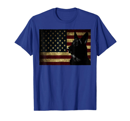 Black German Shepherd American Flag 4th July GSD Dog T-Shirt