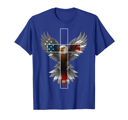 American Flag Eagle Cross Christian 4th Of July Patriotic T-Shirt